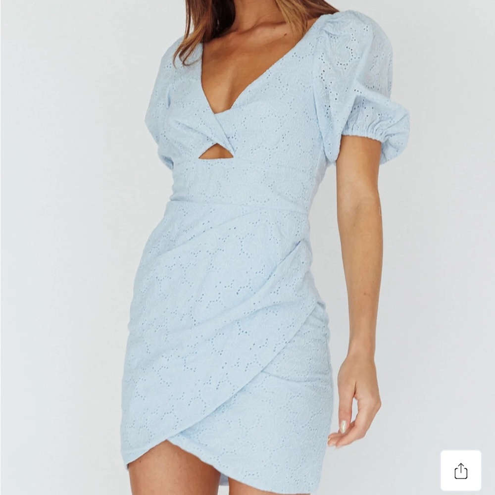 Selfie Leslie Santa Cruz Sun Puff Sleeve Eyelet Dress Blue